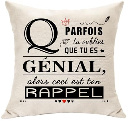 Hasodeo Positif Affirmation Quotidienne Décoratifs avec Q Lettre et Inspirantes Cadeaux pour Femme Homme Famille et Pote Copain Copine Amis Sœur Frère Rappel Cadeau Housse de Coussins Original (Q)
