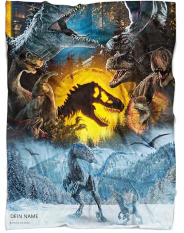 PICANOVA - Strandtuch Jurassic World Handtuch mit Namen - Dinosaurier Badetuch - Strand-Badetücher für Fans der Jurassischen Welt - Dino Strandtuch für Erwachsene, Jungen, Kinder - 140x90cm