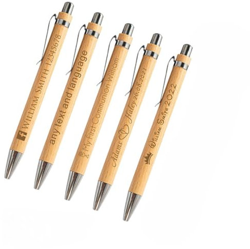 Personalisierter Bambus-Kugelschreiber, individueller Name, Text, Logo, Stifte, schwarze Tinte, Büro, Schule, Schreibwaren, Unterschrift, Unterschrift, personalisierbarer Geschenkstift (20 Stück)