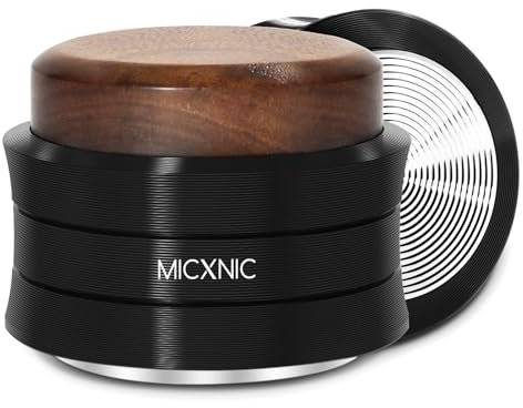 MICXNIC Palm Tamper 51mm, Federbelastet Kaffee Tamper für DeLonghi 51mm Siebträger, Self Leveling Espresso Tamper mit 304 Edelstahl Wellenlänge Basis, Walnuss und Schwarz