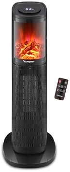 BEPER P203TER011 Termoventilatore ceramico a colonna, 2000W, Termoventilatore con display LED, Timer programmabile, Termoventilatore ceramico con doppia funzione, Telecomando incluso, Nero