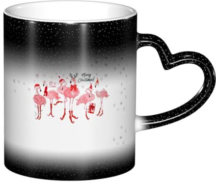 Regalos de cumpleaños de 325 ml, taza de café y té con diseño de flamenco rosa y copo de nieve, taza de café de cerámica para mujeres y hombres