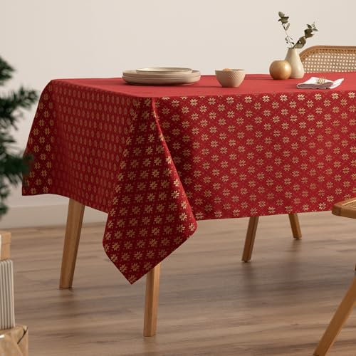 GAMUSI Tischdecke für Weihnachten, Jacquard, Goldgarn, Esstisch, rechteckig, Weihnachtsdekoration, 140 x 300 cm, Rot