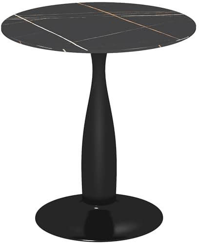 HOMCOM Esstisch, Runder Küchentisch, Moderner Esszimmertisch Kaffeetisch mit Stahlgestell, Bartisch für 2 Personen, Ø70 x 74 cm, Schwarz