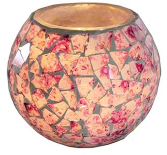 Bougeoir en Verre Mosaïque, 10,5 x 7 cm, Mosaïque Photophore Craquelé Porte-Bougie Romantique, Bougeoir Fait Main en Verre Motif pour Décoration Intérieure, Rose 2
