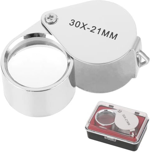 TIESOME Juweliere Lupe, 30X Lupe, Schmuck Antiquitäten Lupe Augenlinse, Faltbare Taschenlupe, Vergrößerungsglas für Diamanten, Münzen, Briefmarken, Uhren, Antiquitäten, Silber(30X-21MM)