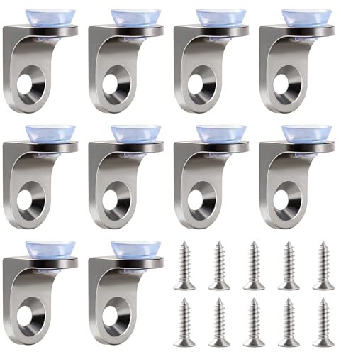 Lyeteung 10 Pezzi 22×14×16.5 mm Lega di Zinco Staffe di Fissaggio per Mensole in Vetro, Staffe Perni, Staffa di Fissaggio Mensola Pioli, con Base a Ventosa e Vite, per Cucina e Armadi