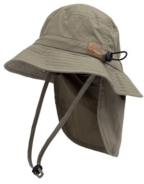 Mikk-line Sonnenhut Baby mit Nackenschutz 47 | Weitkrempiger Boonie-Hut | Atmungsaktive UV-Schutz-Kappe mit Kinnriemen & Belüftung | Faltbarer Reisehut für Wandern & Angeln