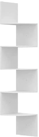 Kiswa collection 5 Tier Corner Shelf | Zig Zag Wall Mounted Shelf |Display Storage | Floating Shelves Organiser Shelving Unit |Bookcase Bookshelf for Room Office (White, 5-Tier)