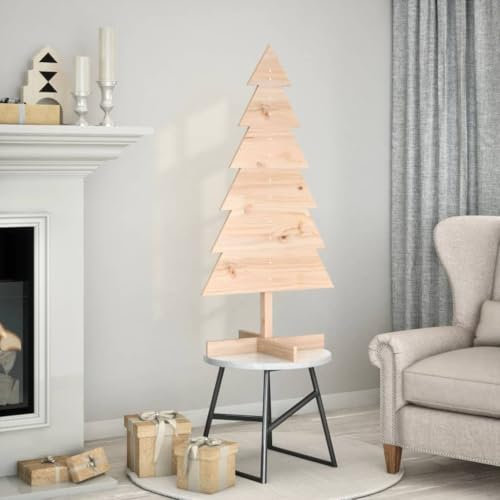 Iiaky 858189 Albero di Natale Decorativo in Legno 120 cm Legno Massello Pino Albero di Natale Decorazione Natalizia Design Minimal Artificiale Arredamento Natalizio Addobbo