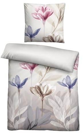 biberna Bettwäsche Seersucker 0025008 Blume 1x 135x200 cm + 1x 80x80 cm, Taupe
