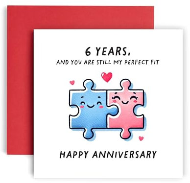 Huxters 6th Anniversary Card for Husband or Wife 6 years Together and You are my Perfect Fit Jigsaw Anniversary Love - 14.8cm (6 years)