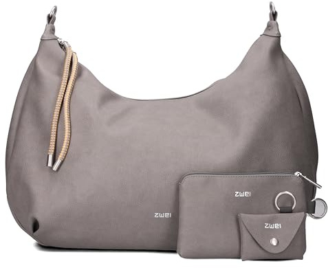 Zwei LOLA LO200 XXL Shopper Volumen erweiterbar (17-21 L) große Damen Umhängetasche & Schultertasche in Moon Bag Design, 4-tlg Taschen-Set inkl. Zip-Pouch, Mini-Pouch & Schlüsselanhänger