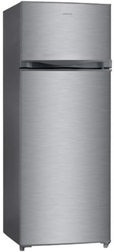 INFINITON Frigorifico Dos Puertas FG-A145I, 200 Litros, 143 cm de Altura, Defrost, LED Interior, E, Diseño con Tirador Integrado, Ancho 55 cm, Regulación en Altura, Puerta Reversible, Inox