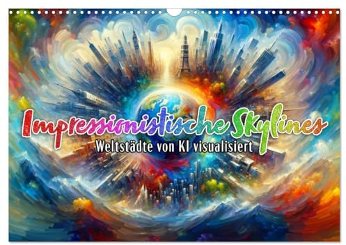 Impressionistische Skylines - Weltstädte von KI visualisiert (Wandkalender 2026 DIN A3 quer), CALVENDO Monatskalender: KI-Kunst: Jeden Monat ein neues Wunder (CALVENDO Orte)