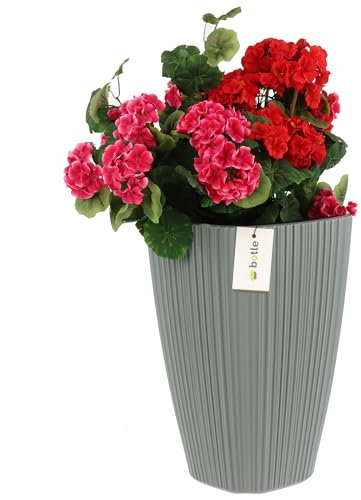 botle Blumentopf Blumenübertopf Blumenkübel mit Einsatz Farbe Grau Quadratisch 29 x 29 cm H 45 cm schöne, stylische Rillen, Oberfläche Matt Kunststoff Modern Glamour Terrasse Garten Balkon Haus