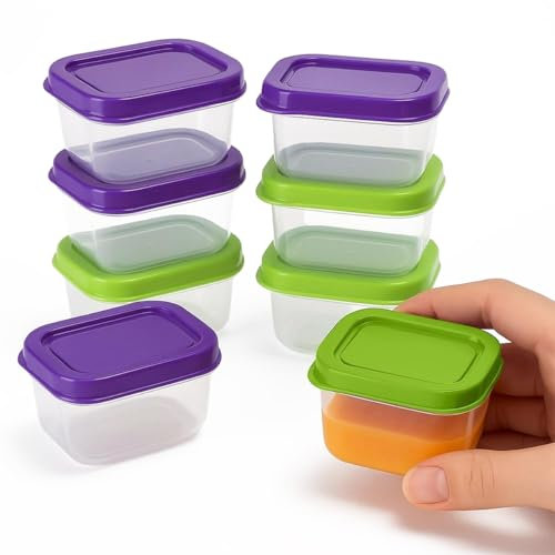 ZOPPER 8 x Mini Food Storage Containers with Airtight Lids – BPA-Free Plastic Snack Pots for Meal Prep, Small Foods & Fridge Organisation – Reusable Lunch Boxes in Green & Purple
