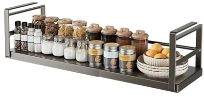 BONJUME Küche Hängeregal, Verstellbares Regal Unter Dem Schrank Metall-Unterregalkorb Breitenverstellbare 24-45cm Ausziehbare Gewürzregal Bücherregal Hängeregal für Küche Unterschrank