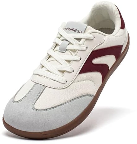HOBIBEAR Barefoot Shoes Zero Drop Wide Fashion Sneakers for Women Men(Beige Red, UK 5.5)