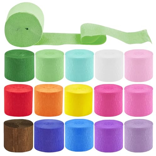 15 Rollos Papel Pinocho Colores Papel Crepe 4.5cm x 25m Decorativo Serpentinas para Resaltar Fiestas Adecuados para Cumpleaños Fiestas Navidad Halloween Carnaval Bodas y Proyectos de Bricolaje
