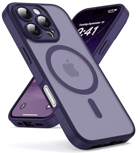 Oududianzi - Magnetica Cover per iPhone 16 Pro Max Magsafe, Viola Scura | Custodia Traslucida Posteriore PC Silicone TPU Bumper, Protezione Della Fotocamera, Cover Militare Antiurto Anti-Impronte