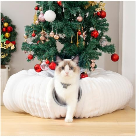 Avont Katzentunnel mit Zentralem Kissen, Weiche Katzenspielzeug Runde Multi-Function Versteck Katzenbett - Beige