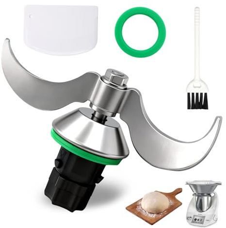 Teigmesser für Thermomix TM7/TM6/TM5,Edelstahl-Teigmischmesser,Kein Teig-Rückstand,Ersatzteile für Thermomix Mixmesser Ersatz Zubehör(1pcs weißes Bürste und Schneidemesser,1pcs blau Dichtungsring)