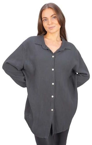 Seasons of April Damen Musselinbluse aus 100% Baumwolle, Gr. S/M & L/XL - lang, luftig & locker - Susie