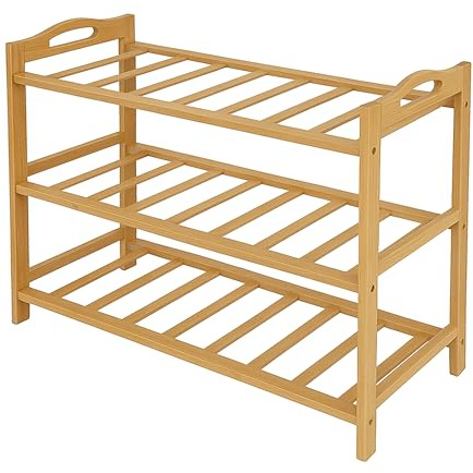 Relaxdays Schuhregal, HxBxT: 48 x 70 x 25 cm, Bambus, 3 Ebenen, für 9 Paar Schuhe, Schuhständer Gitterablagen, Farbwahl