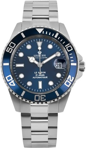 LOUIS XVI Le Baron Automatik 3123 - Ø 41 mm - Herren Uhr - Wasserdicht - Armband Silber - Zifferblatt Blau - Automatikuhr
