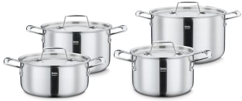 Spring GOURMET Topf Set 4-teilig mit Deckel, Mehrschicht-Edelstahl 18/0 außen, 18/10 innen mit Aluminiumkern, induktionsgeeignet, backofengeeignet, Kochgeschirr Set, spülmaschinenfest