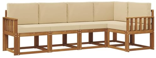 vidaXL Sofa Set mit Kissen 5 pcs Natur und Beige, Gartenlounge, modernes Outdoor-Sofa, sectionale Möbel, langlebiges Patioset, Bequeme Terrassen-Sitzgelegenheit