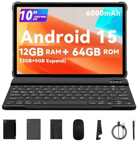 PRITOM 10 inch tablet, Android 16,64 GB ROM, 2-1 Android Tablets, Black | 10 inch tablet, Android 16, 64 GB ROM, 2TB Expand, Tablet PC with Keyboard, Mouse, Case,Touchpen,Black