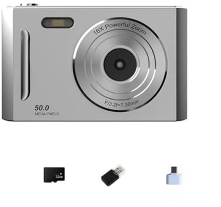 Digitalkamera 4K mit 64MP Sensor,8X Digitalzoom & Webcam Funktion, tragbare Retro CCD Kamera für Reisen und Selfies, Einsteigermodell für Schüler und Teens, 2.4 Zoll IPS Display(Silver 32G)