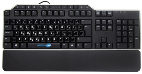 SIMPLETEK - USB Multimedia Keyboard - QWERTY GR Layout Stickers (Greek) pre-applied - Volume Keys and Shortcut Keys - 2-Port USB Hub - KB522