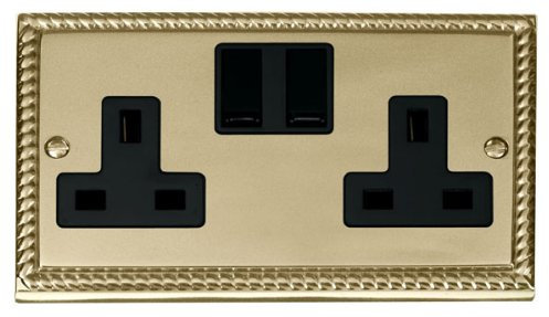 Click Deco Brass Rope 2 Gang Socket - Black Insert