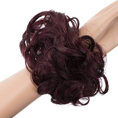 CAISHA Haarteil Haargummi Hochsteckfrisuren Brautfrisuren Voluminös Gelockt Unordentlich Dutt Kunstfaser DM15cm Weinrot G20A
