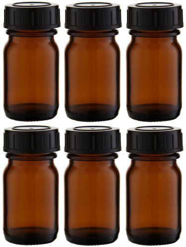 Weithalsflaschen 6 x 30ml Braunglas inkl. Schraubverschluss mit Dichtungsscheibe, Braunglasflaschen, Glasdosen, Allzweckgläser, Haushaltsglas ***