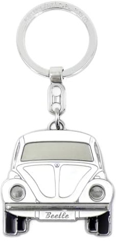 BRISA VW Collection - Porte-clés en métal émaillé Volkswagen avec anneau, accessoire de porte-clés au design Coccinelle/Beetle (Avant/Blanche)