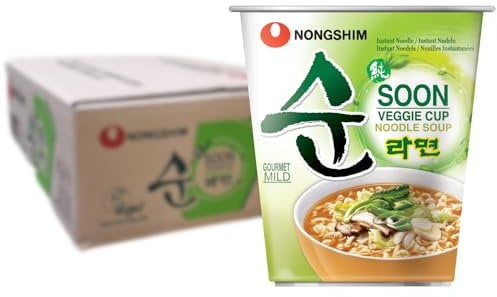 Nong Shim Instantnudeln Soon Veggie Ramyun – Koreanische Gemüse Cup Suppe mild - schnelle Zubereitung – 12er Vorteilspack à 67g