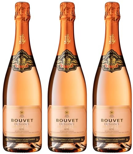 Bouvet Excellence Rosé Crémant de Loire Brut - Klassische Flaschengärung – Cabernet Franc – Cremant Rosé Ideal als Geschenk - 3 x 0.75 L
