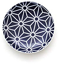 KIHARA - Japanischer Teller Tori Zara, Asanoha, aus Porzellan. Weiß und blau mit traditionellem japanischen Motiv, Komon-Serie