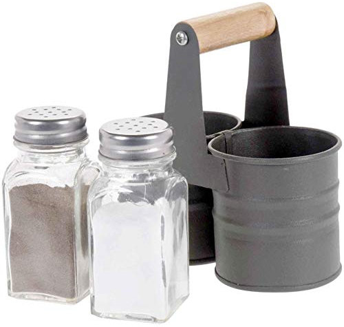 Glass Salt and Pepper Shakers with Metal Storage Stand