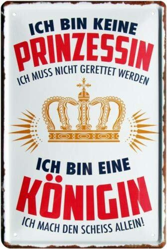 WOGEKA ART Retro Blechschild - Ich Bin Keine Prinzessin, ich Bin Königin - witziger Spruch als Geschenk-Idee Geburtstag Weihnachten Dekoration 20x30 cm Vintage-Design Metall 1715