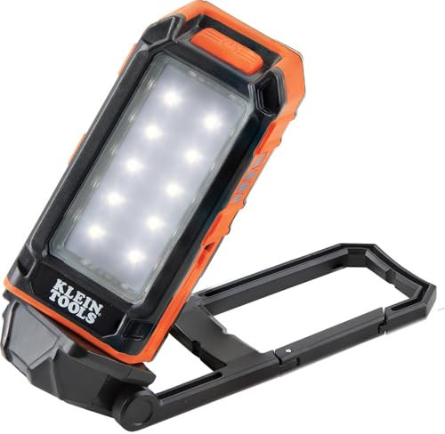 Klein Tools 56403 LED Light, Rechargeable Flashlight/Worklight with Kickstand and Carabiner, Charges Small Electronics, for Work, Camping