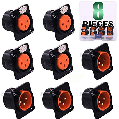Keadic - Juego de 8 conectores XLR macho y hembra de 3 pines, conectores de montaje en panel de chasis serie D, carcasa de metal negro – perfecto para conectores de estudio de audio de la serie D