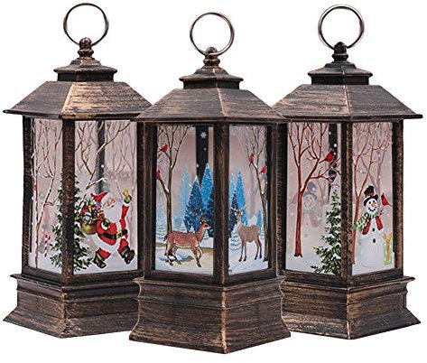3PCS Christmas Decorations Lights Vintage Xmas Candle with LED Tea Light Santa Claus Elk Snowman Pattern ,Fireless Candles Lamp for Party Decor