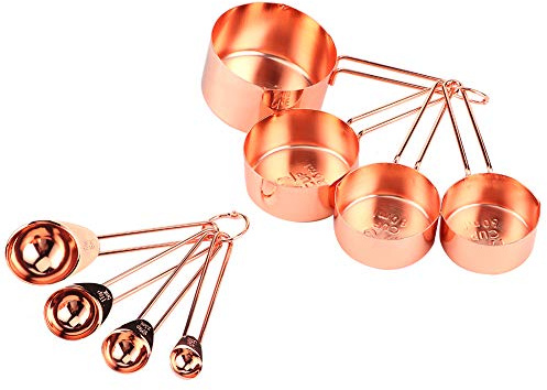 8 Stück Messlöffel Und Messbecher Set, Edelstahl Scoop Löffel Teelöffel Messlöffel, Scoop Mit Clip Zum Messen Von Trockenen Und Flüssigen Zutaten, Backen (Roségold)