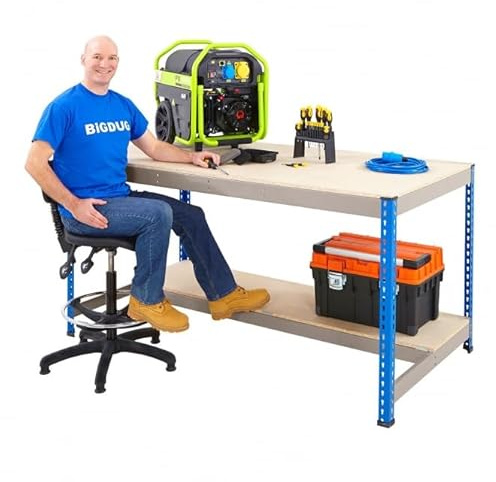 BiGDUG Industrial Garage Workbench - Chipboard Worktop for Workshop - Half Depth Lower Shelf - 400kg UDL - 915h x 1220w x 610d mm