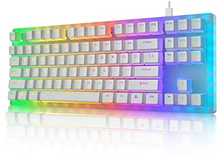 Womier/GamaKay K87 Mechanical Gaming Keyboard Gateron Switch TKL Hot Swappable Keyboard Partitioned RGB Backlit Compact 87 Keys for PC PS4 Xbox (Blue Switch,White)
